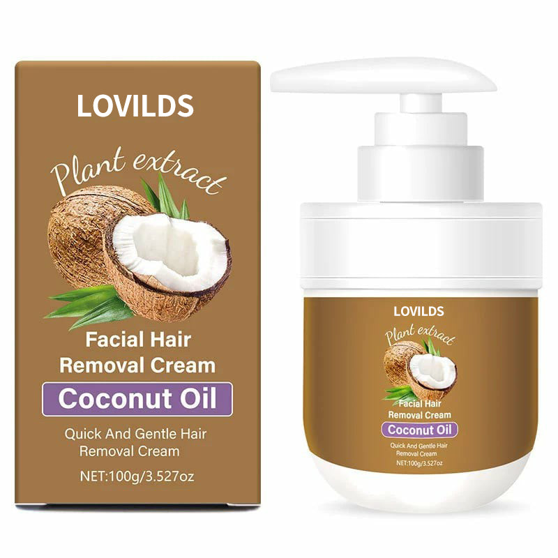 🔥Only $16.99 Last Day Promotion!⭐🌹 LOVILDS Coconut Oil Facial Hair Removal Cream - Gentle Lip Hair Removal