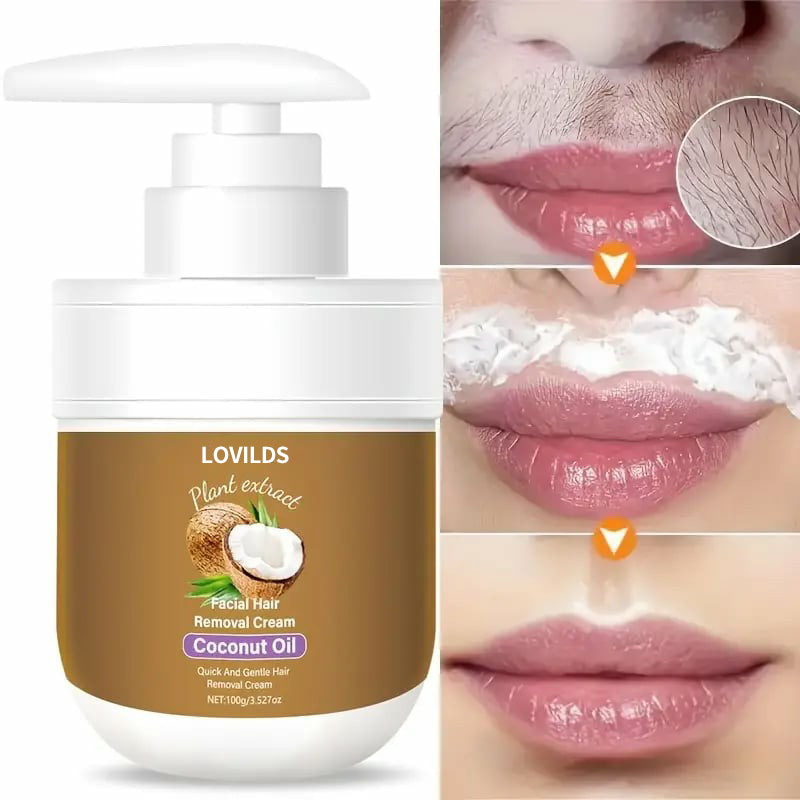 🔥Only $16.99 Last Day Promotion!⭐🌹 LOVILDS Coconut Oil Facial Hair Removal Cream - Gentle Lip Hair Removal