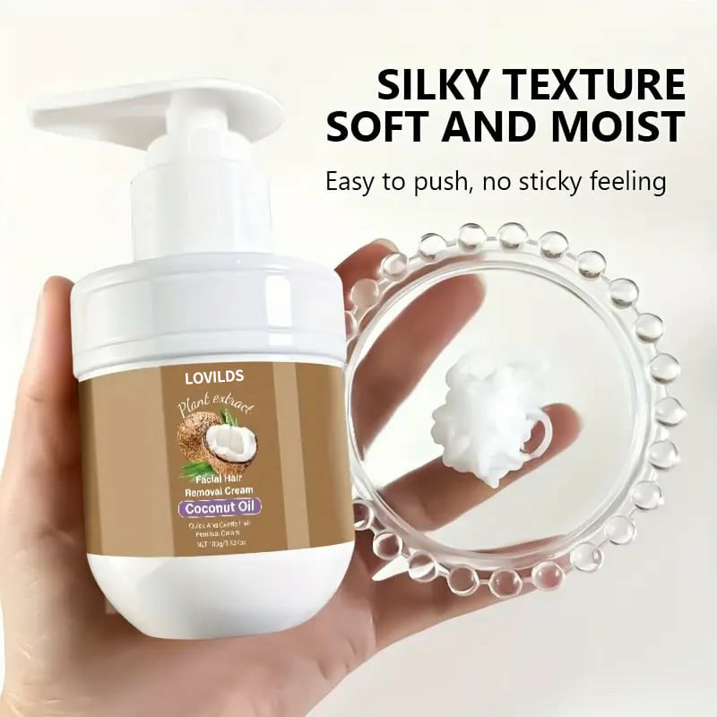 🔥Only $16.99 Last Day Promotion!⭐🌹 LOVILDS Coconut Oil Facial Hair Removal Cream - Gentle Lip Hair Removal