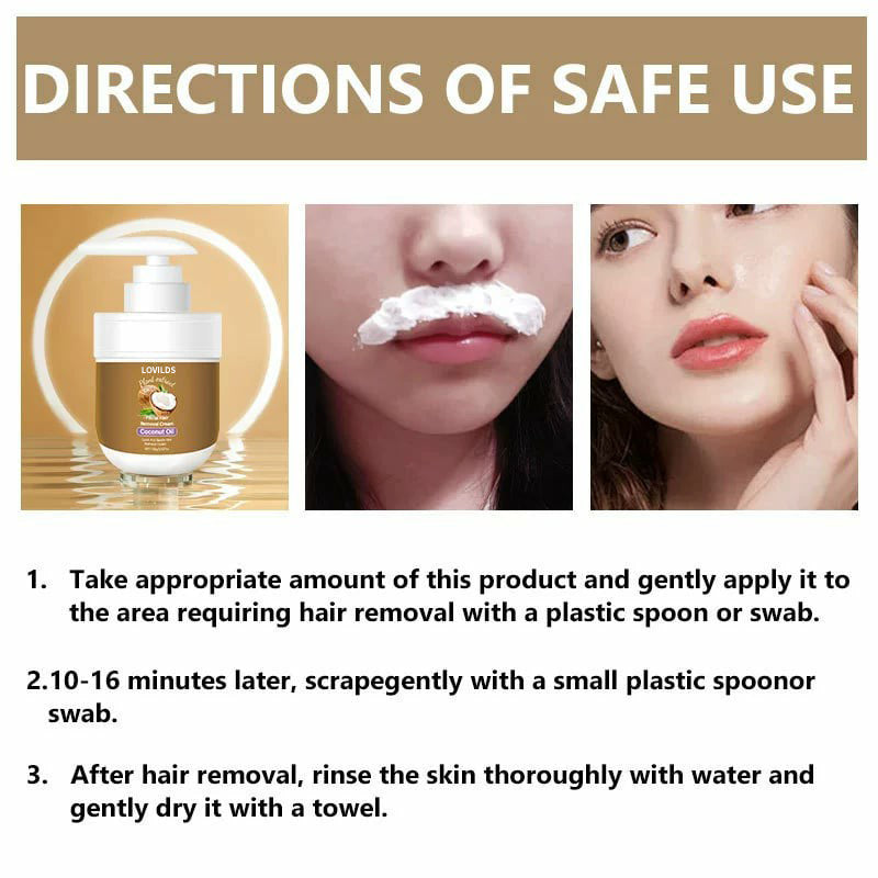 🔥Only $16.99 Last Day Promotion!⭐🌹 LOVILDS Coconut Oil Facial Hair Removal Cream - Gentle Lip Hair Removal