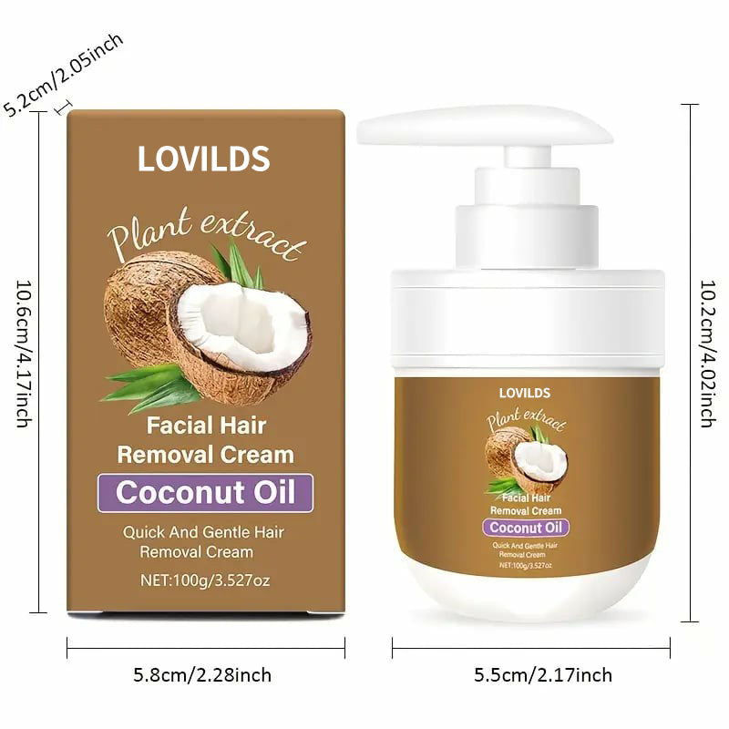 🔥Only $16.99 Last Day Promotion!⭐🌹 LOVILDS Coconut Oil Facial Hair Removal Cream - Gentle Lip Hair Removal