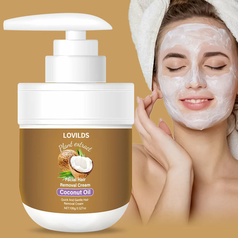 🔥Only $16.99 Last Day Promotion!⭐🌹 LOVILDS Coconut Oil Facial Hair Removal Cream - Gentle Lip Hair Removal