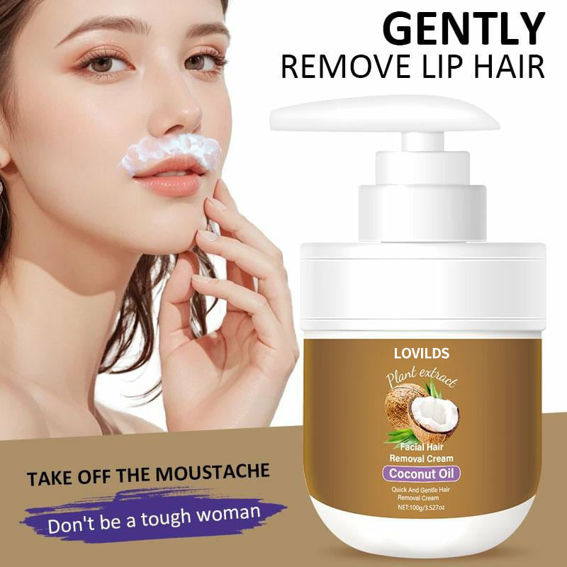 🔥Only $16.99 Last Day Promotion!⭐🌹 LOVILDS Coconut Oil Facial Hair Removal Cream - Gentle Lip Hair Removal