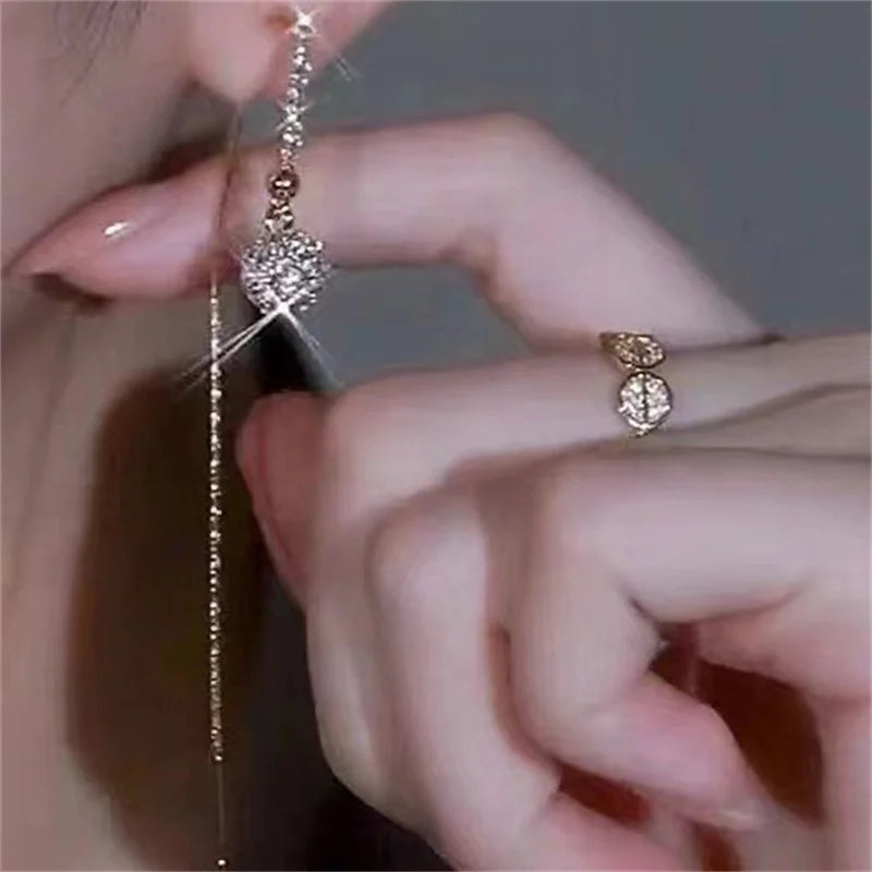 Women's Fashionable Zircon Ball Pendant Earrings