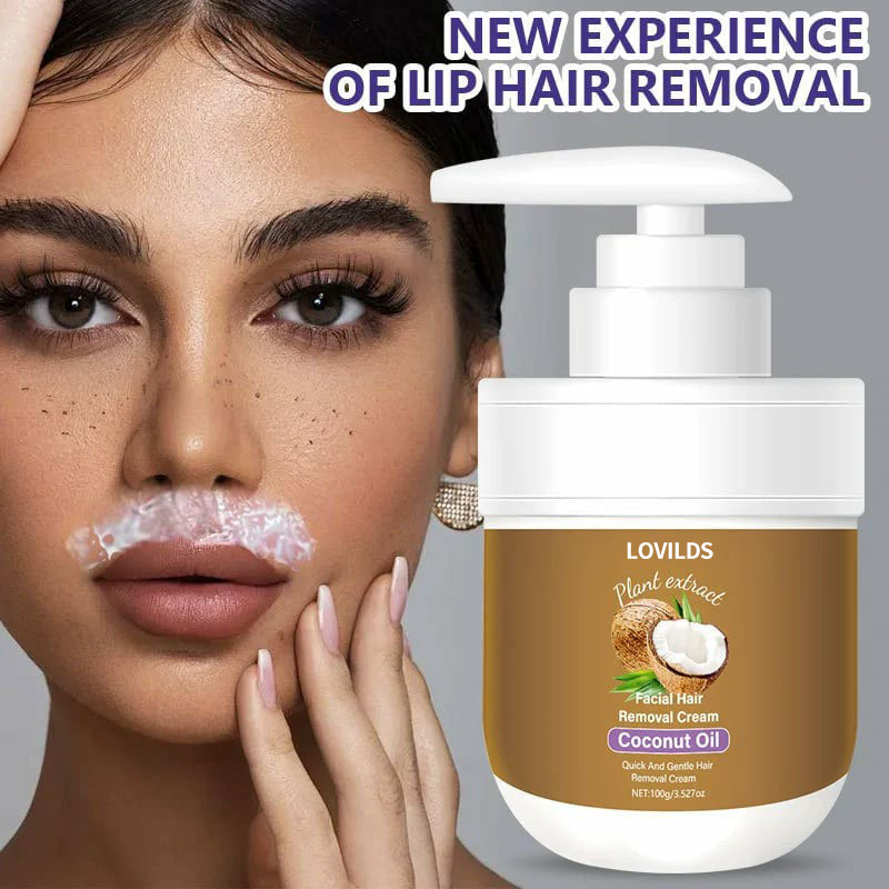 🔥Only $16.99 Last Day Promotion!⭐🌹 LOVILDS Coconut Oil Facial Hair Removal Cream - Gentle Lip Hair Removal
