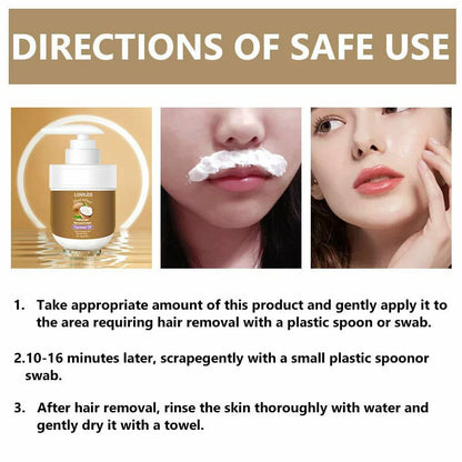 🔥Only $16.99 Last Day Promotion!⭐🌹 LOVILDS Coconut Oil Facial Hair Removal Cream - Gentle Lip Hair Removal
