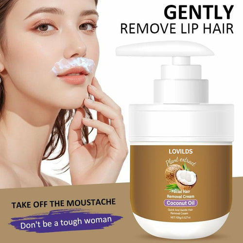 🔥Only $16.99 Last Day Promotion!⭐🌹 LOVILDS Coconut Oil Facial Hair Removal Cream - Gentle Lip Hair Removal